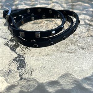 Black Studded Leather Wrap Bracelet